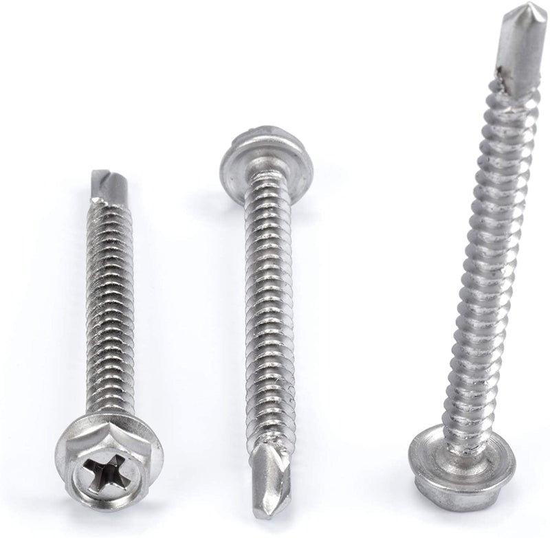 #10 Size, 2" Length (51mm) - Self Tapping Screw -- Self Drilling Screw - 410 Stainless Steel Screws = Exceptional Wear and Very Corrosion Resistant) - Hex and Phillips Head - 100pcs
