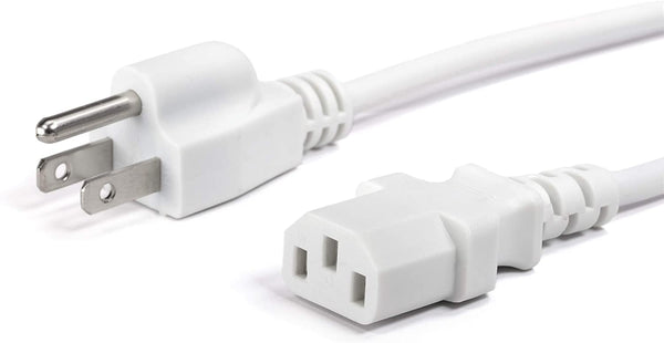AC Power Cord (3 Prong) - 1 Foot (0.3 Meter), White - Premium Quality Copper Wire Core - Computer, Medical, Server & Desktop - NEMA 5-15 to C13 / IEC 320 - UL Listed Power Cable