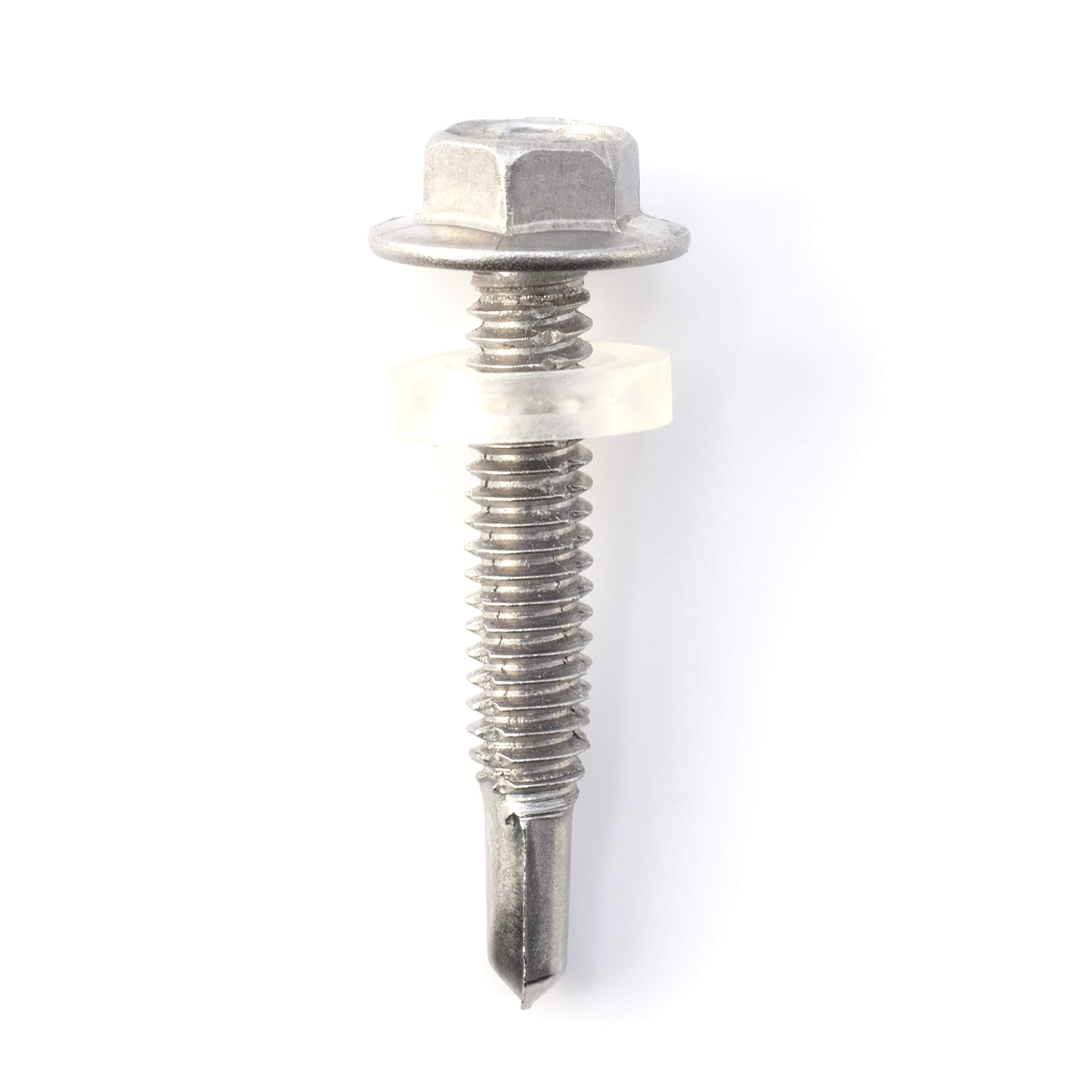 #12 Size, 1 1/4" Length (32mm) - Self Tapping Screw - Self Drilling Screw - 410 Stainless Steel Screws = Exceptional Wear and Very Corrosion Resistant) - Hex Washer Head - 100pcs