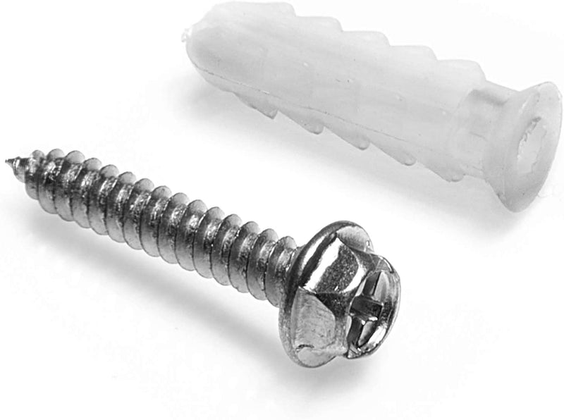 Ribbed Plastic Conical Anchors and Screws - For Concrete, Stucco, Brick, Drywall, and Similar - Kit of 100 Screws, and 100 Anchors