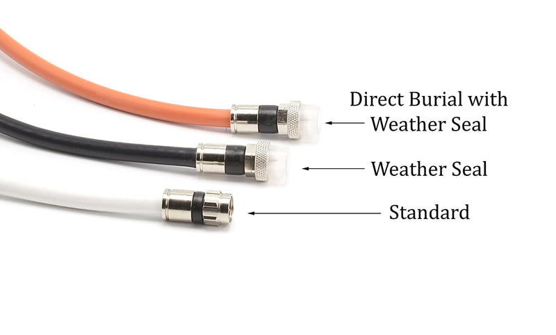 1 Foot (0.3 Meter) - Direct Burial Coaxial Cable 75 Ohm RF RG6 Coax Cable, with Rubber Boots - Outdoor Connectors - Orange - Solid Copper Core - Designed Waterproof and can Be Buried