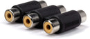 Triple RCA Coupler, Barrel Connector - 10 Pack - 3-Way (6 Port), Audio and Video Female to Female RCA to RCA Adapter