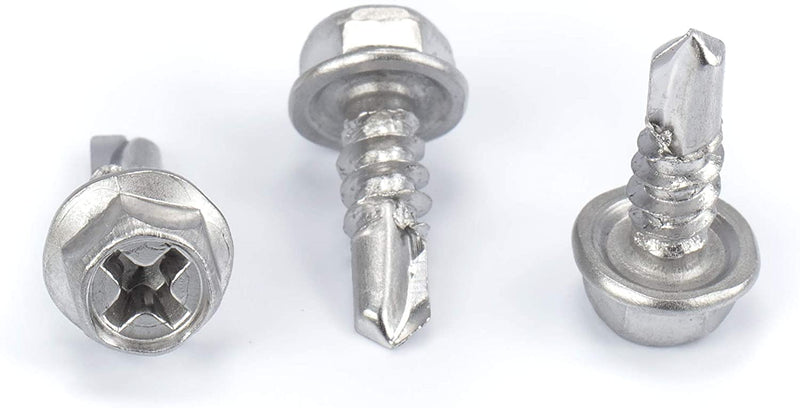 #8 Size, 1/2" Length (13mm) - Self Tapping Screw -- Self Drilling Screw - 410 Stainless Steel Screws = Exceptional Wear and Very Corrosion Resistant) - Hex and Phillips Head - 100pcs
