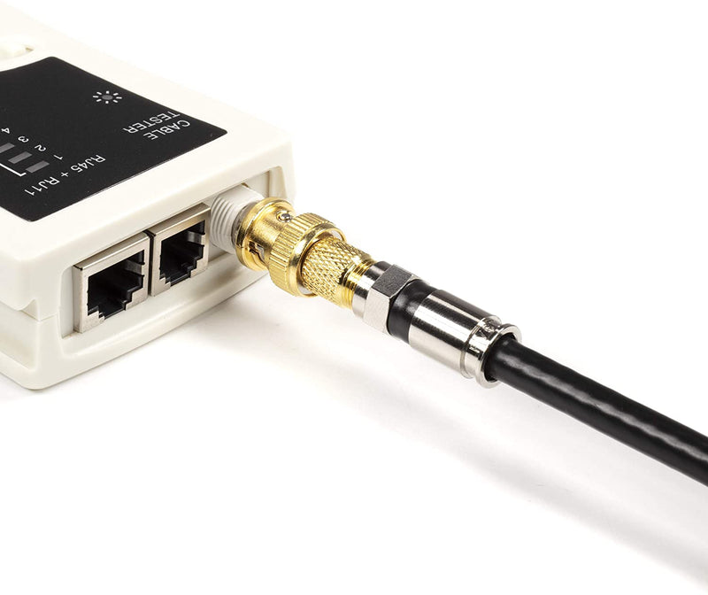 Gold RF (F81) and BNC Coaxial Adapter - 50 Pack - BNC Male to Female F81 (F-Pin) Connector, Adapter, Coupler, and Converter - For RG11, RG6, RG59, RG58, SDI, HD SDI, CCTV