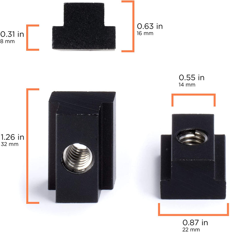 Bed Rail T Slot Nuts works with Toyota Tacoma and Tundra | Aluminum Black, 10 Pack | Tapped with 3/8"-16 Thread