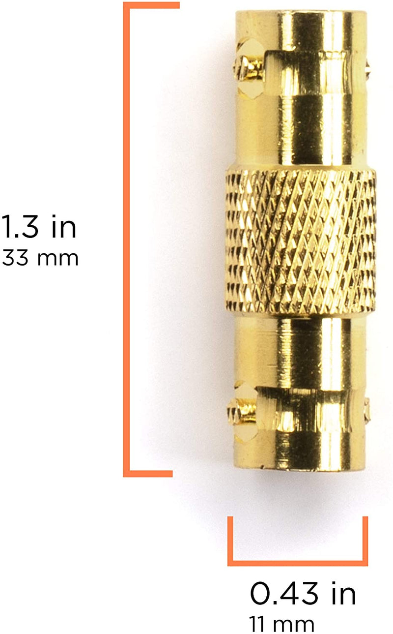 Gold BNC Connectors, Female to Female Coupler - 10 Pack - (Barrel Connector) Adapter for Security Camera CCTV, SDI, HD-SDI