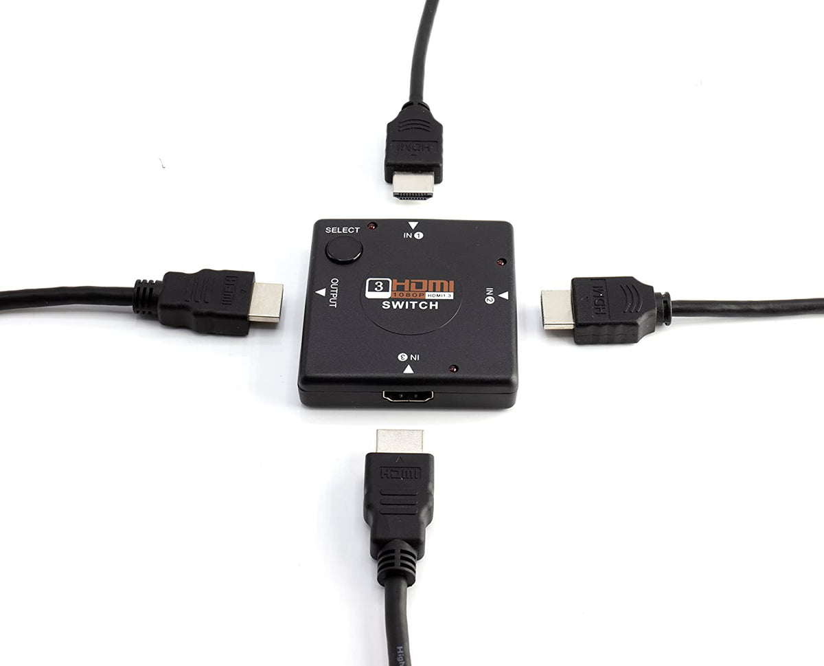 3 Port HDMI Switch Kit - 4K HDMI Switcher with IR Remote and HDMI Cable for 3 in 1 Gaming Console - Supports 4K, 1080P, 3D (Black)