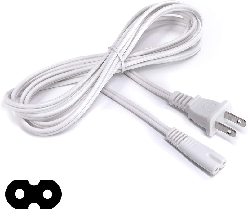 Figure 8 Power Cord (2 Prong) with Copper Wire Core - Non Polarized for Satellite, CATV, Game Systems, and More - NEMA 1-15P to C7 C8 / IEC 320 - UL Listed - White, 6 Feet (1.8 Meter) Power Cable
