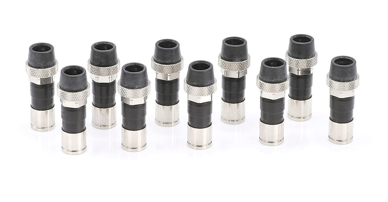 Coaxial Cable Compression Fitting Connector - for RG6 Coax Cable - with Weather Seal O Ring, Weather Boot, and Water Tight Grip (10 Pack)