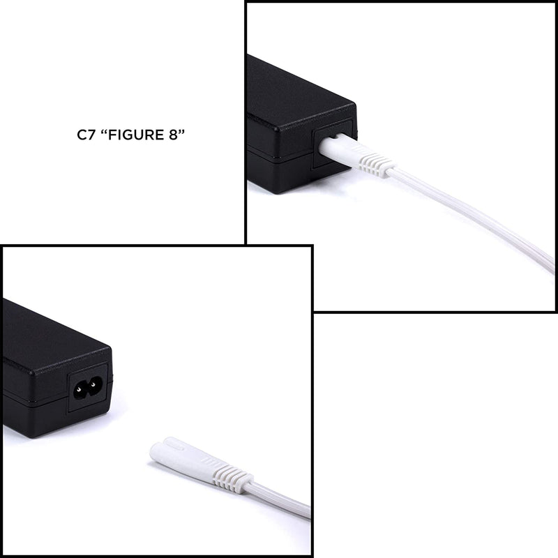 2 Slot Power Cord Two Pack - Includes Both Types: Polarized (Squared End) and Non-Polarized (Figure 8 End) - NEMA 1-15P to C7 C8 UL Listed - 18 AWG, 10 Amps, 125 Volts - 6 Feet (1.8 Meter), White