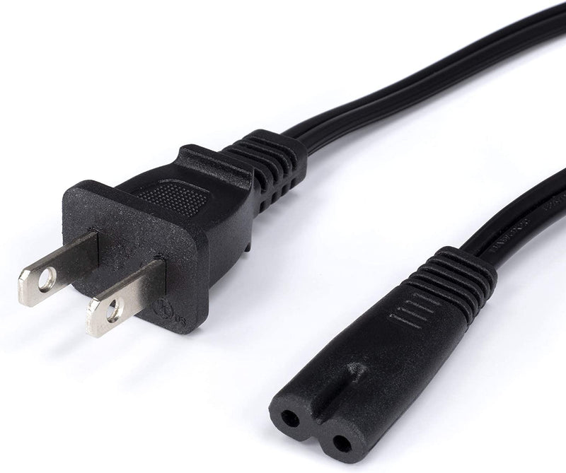 Figure 8 Power Cord (2 Prong) with Copper Wire Core - Non Polarized for Satellite, CATV, Game Systems, and More - NEMA 1-15P to C7 C8 / IEC 320 - UL Listed - Black, 10 Feet (3 Meter) Power Cable