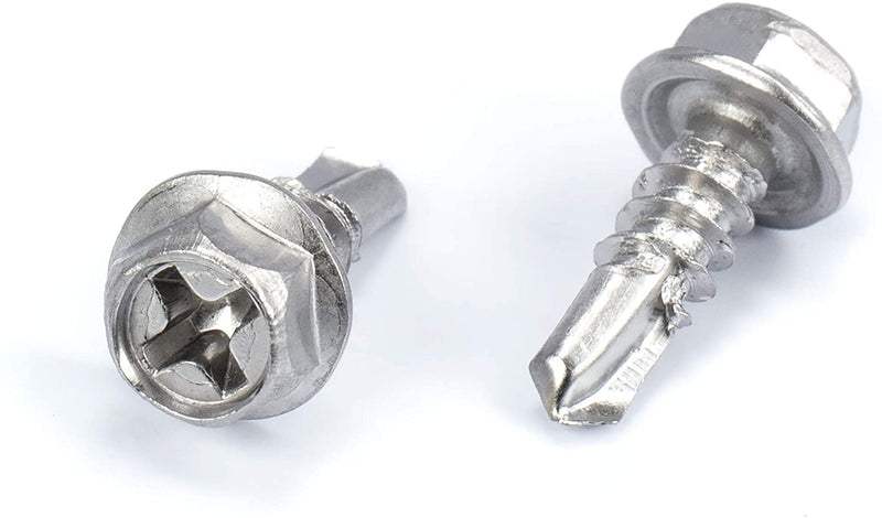 #8 Size, 1/2" Length (13mm) - Self Tapping Screw -- Self Drilling Screw - 410 Stainless Steel Screws = Exceptional Wear and Very Corrosion Resistant) - Hex and Phillips Head - 100pcs