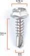 #10 Size, 3/4" Length (19mm) - Self Tapping Screw - Self Drilling Screw - 410 Stainless Steel Screws = Exceptional Wear and Very Corrosion Resistant) - Hex and Phillips Head - 100pcs