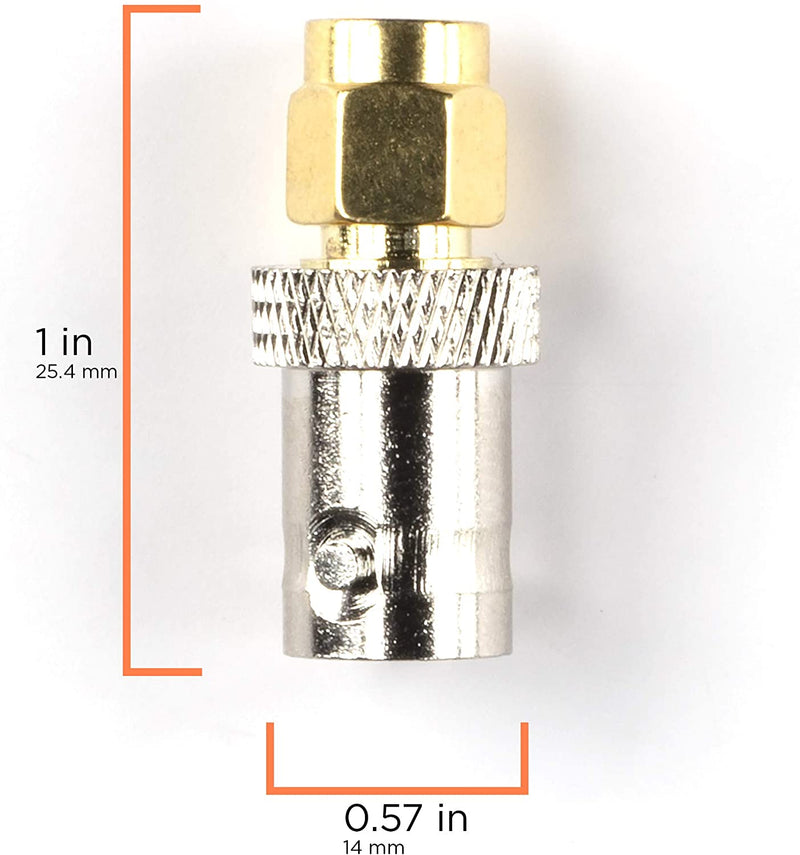 Gold SMA Male to BNC Female Adapter - 10 Pack Coupler - Male to Female Coaxial (RF) Connector, Compatible with RF, SDI, HD-SDI, CCTGV, Camera