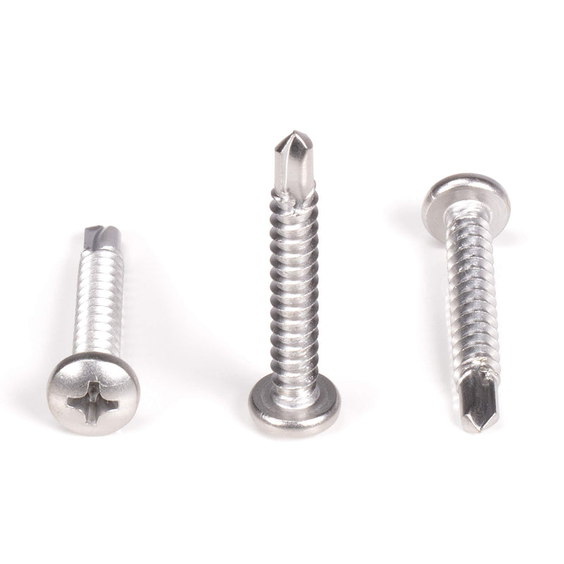 #10 Size, 1 1/4" Length (32mm) - Self Tapping Screw - Self Drilling Screw - 410 Stainless Steel Screws = Exceptional Wear and Very Corrosion Resistant) - Phillips Pan Head - 100pcs