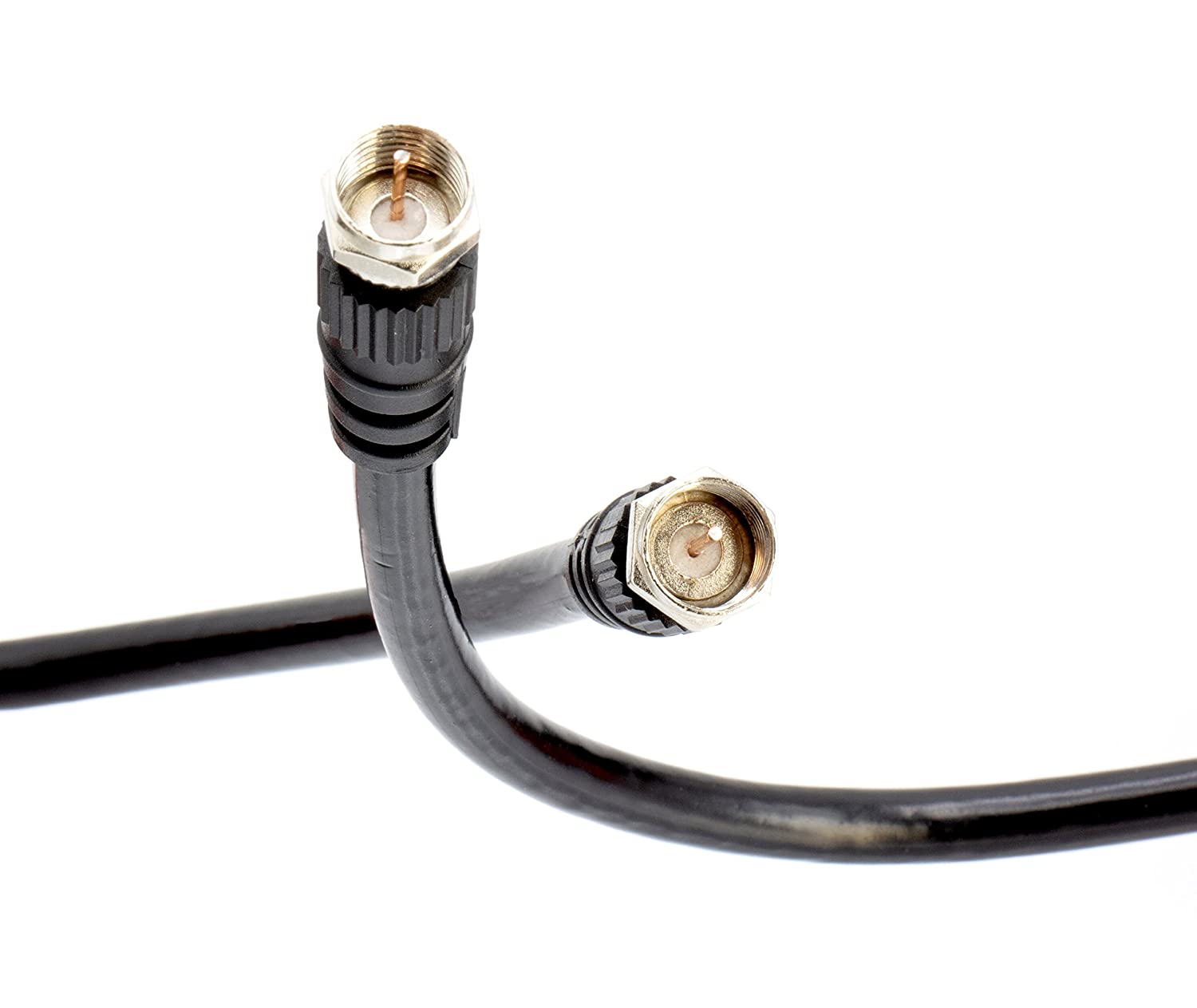 Coaxial Cable (Coax Cable) 12ft with Easy Grip Connector Caps- Black - 75 Ohm RG6 F-Type Coaxial TV Cable - 12 Feet Black