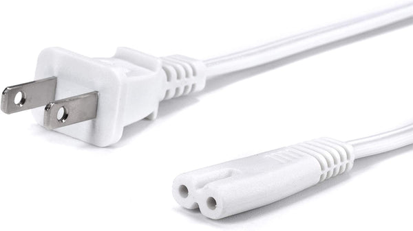Figure 8 Power Cord (2 Prong) with Copper Wire Core - Non Polarized for Satellite, CATV, Game Systems, and More - NEMA 1-15P to C7 C8 / IEC 320 - UL Listed - White, 3 Feet (0.9 Meter) Power Cable