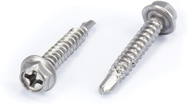 #8 Size, 1" Length (25mm) - Self Tapping Screw -- Self Drilling Screw - 410 Stainless Steel Screws = Exceptional Wear and Very Corrosion Resistant) - Hex and Phillips Head - 100pcs