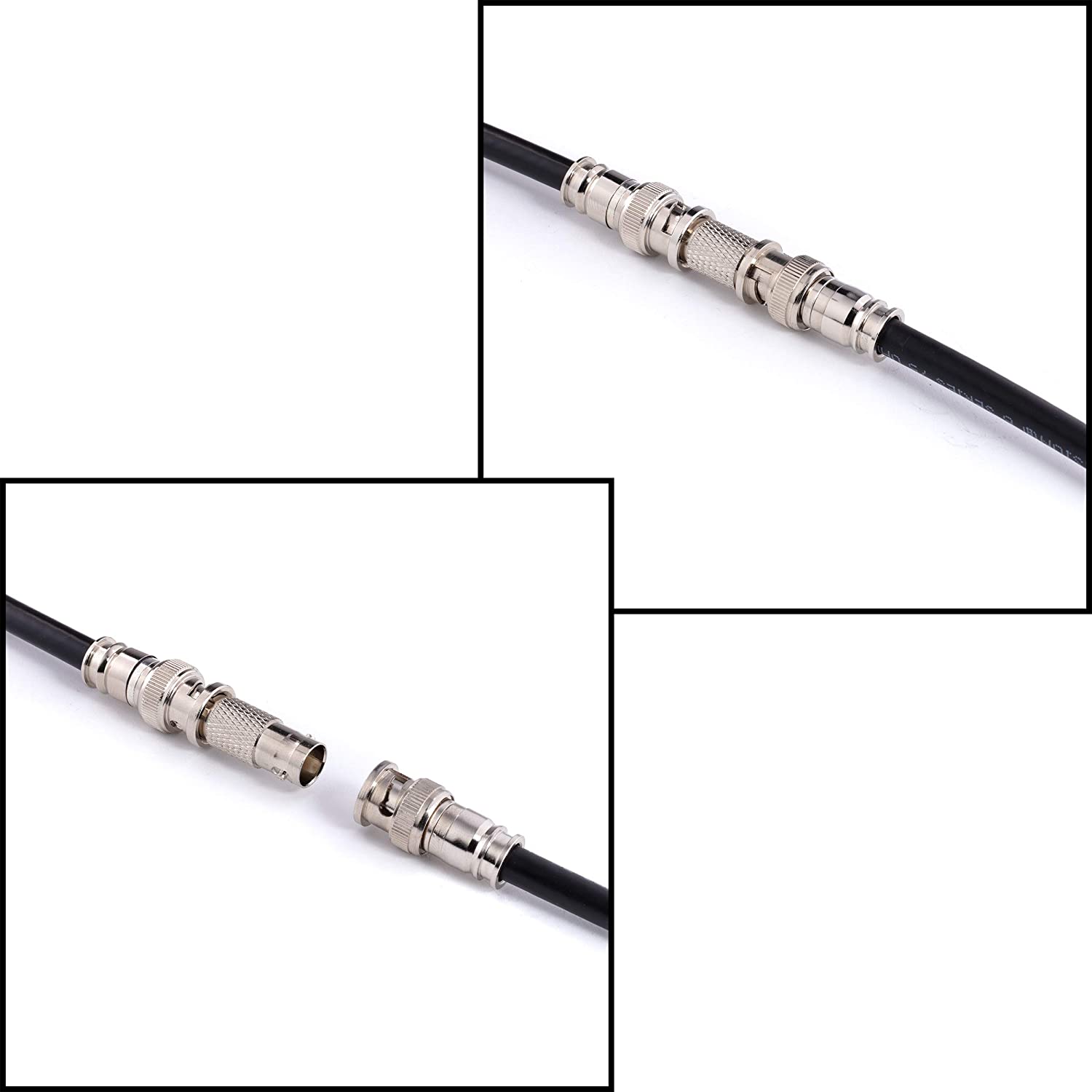 BNC Compression Connector for RG6 Coaxial Cable - Pack of 100 - Solid Construction with High Grade Metals - Male BNC Connectors for CCTV, SDI, HD-SDI, Siamese, Security Camera
