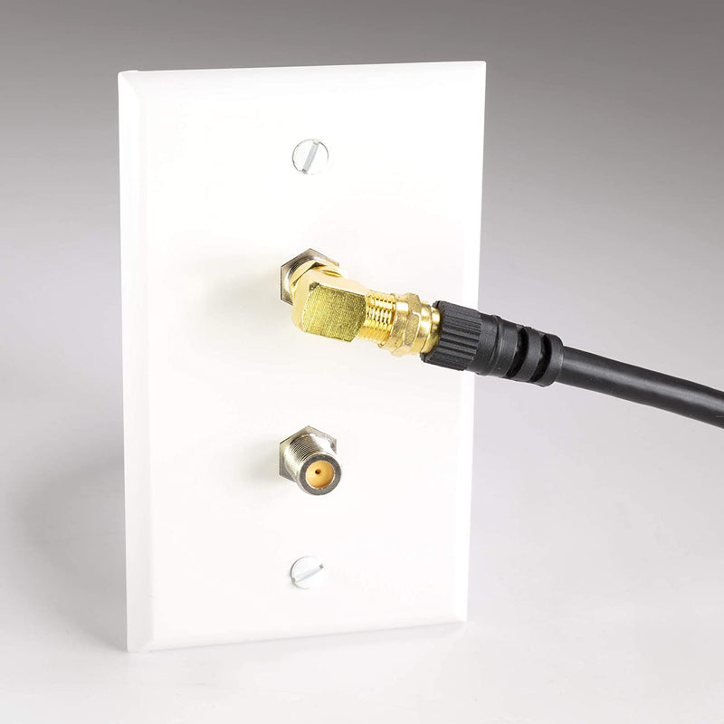 Gold Coaxial Cable Right Angle Connector - 4 Pack - for Tight Corners and Flat Panel TV Mounting - 90 degree F Type Adapter for Coax Cable and Wall Plates