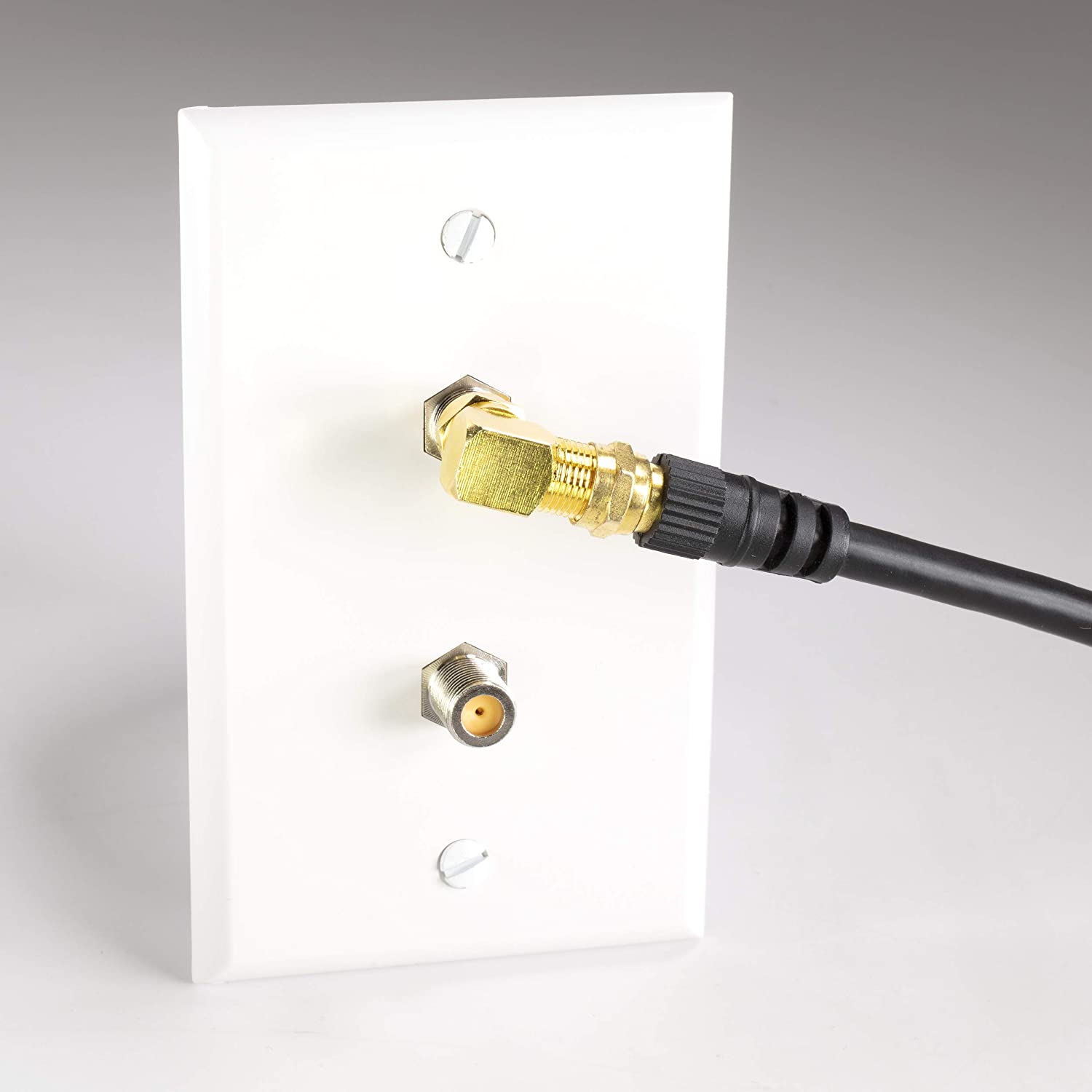 Gold Coaxial Cable Right Angle Connector - 25 Pack - for Tight Corners and Flat Panel TV Mounting - 90 degree F Type Adapter for Coax Cable and Wall Plates