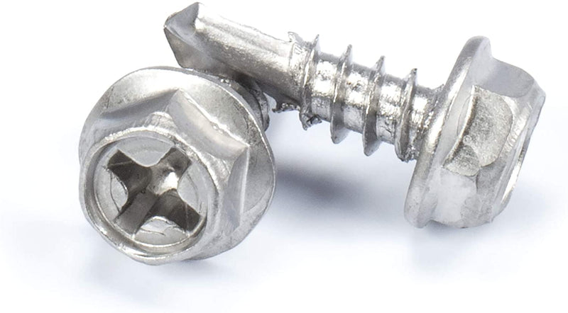 #8 Size, 1/2" Length (13mm) - Self Tapping Screw -- Self Drilling Screw - 410 Stainless Steel Screws = Exceptional Wear and Very Corrosion Resistant) - Hex and Phillips Head - 100pcs