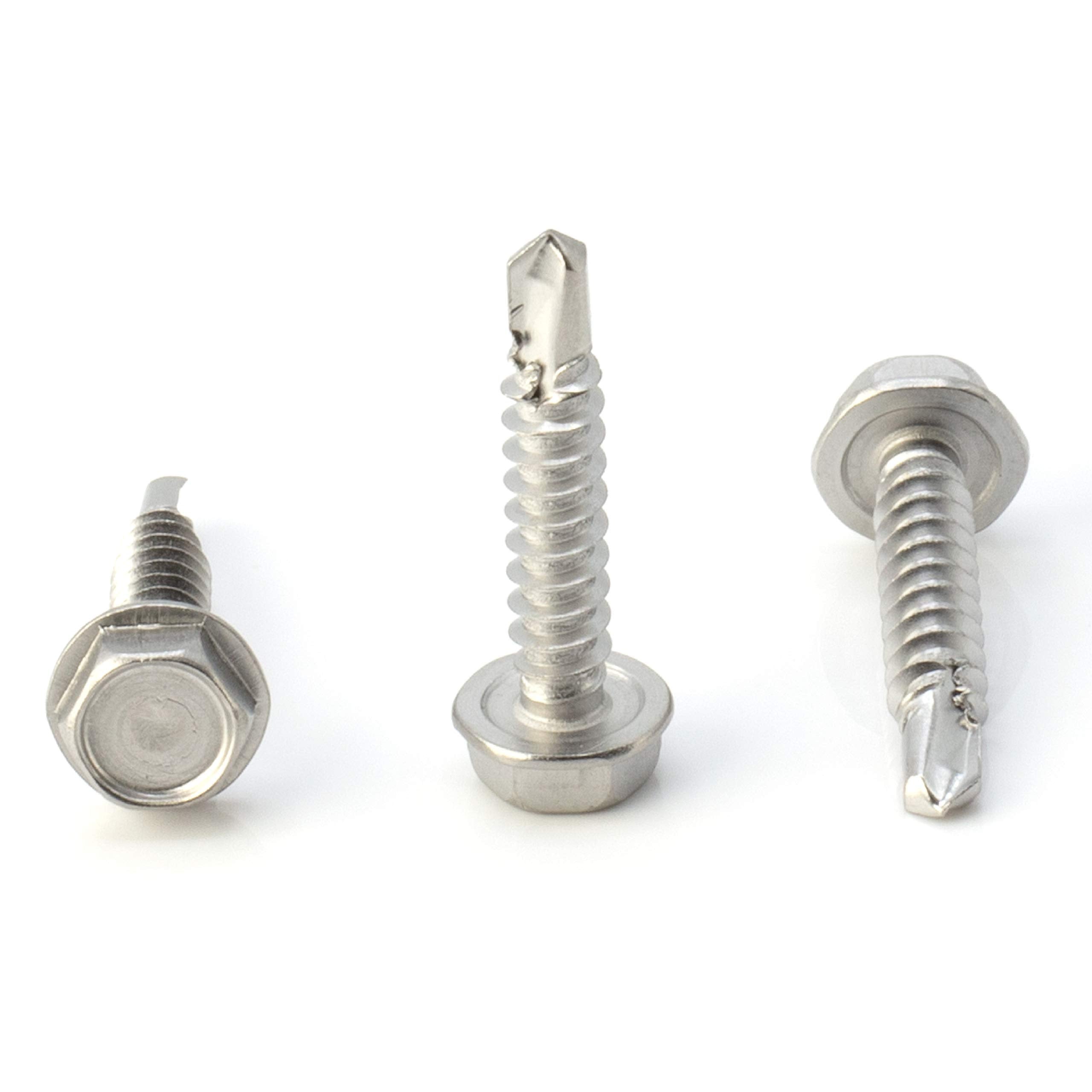#10 Size, 1" Length (25mm) - Self Tapping Screw - Self Drilling Screw - 410 Stainless Steel Screws = Exceptional Wear and Very Corrosion Resistant) - Hex Washer Head - 100pcs