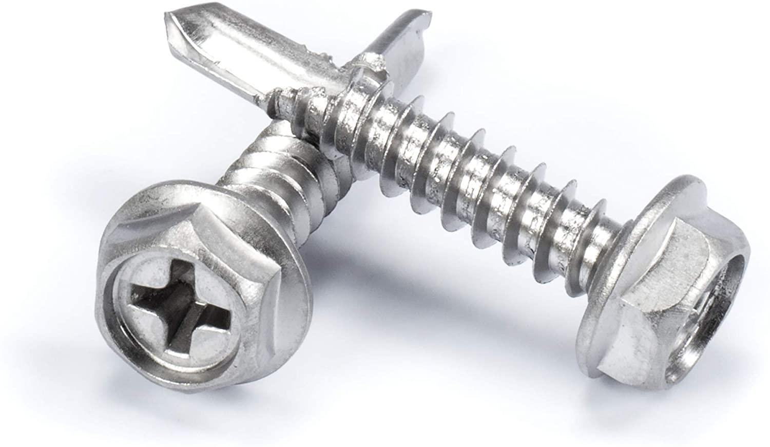 #10 Size, 1" Length (25mm) - Self Tapping Screw -- Self Drilling Screw - 410 Stainless Steel Screws = Exceptional Wear and Very Corrosion Resistant) - Hex and Phillips Head - 100pcs