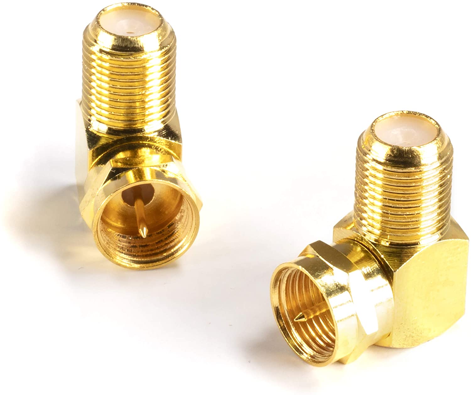 Gold Coaxial Cable Right Angle Connector - 25 Pack - for Tight Corners and Flat Panel TV Mounting - 90 degree F Type Adapter for Coax Cable and Wall Plates