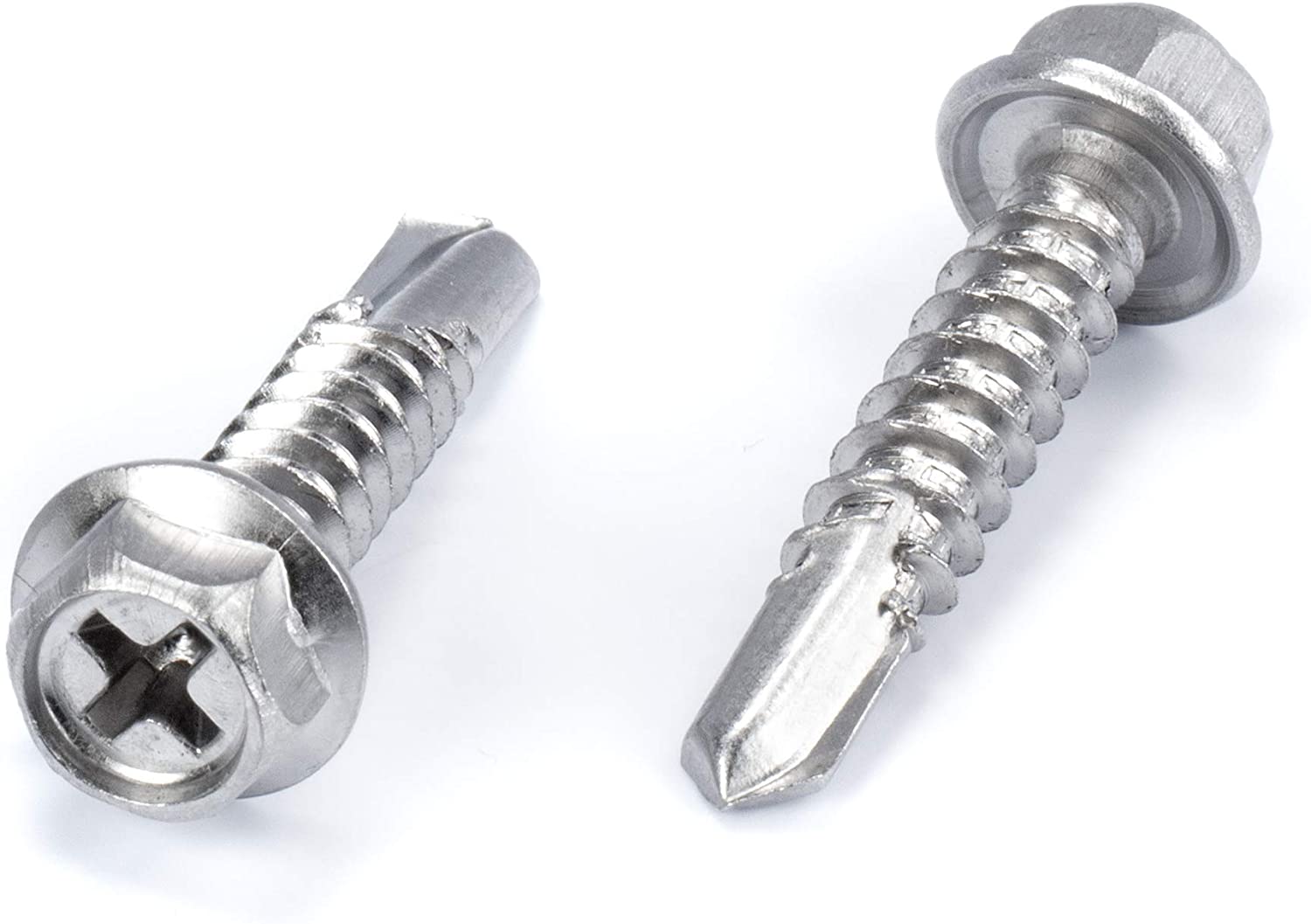 #12 Size, 1" Length (25mm) - Self Tapping Screw -- Self Drilling Screw - 410 Stainless Steel Screws = Exceptional Wear and Very Corrosion Resistant) - Hex and Phillips Head - 100pcs