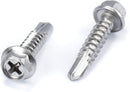 #12 Size, 1" Length (25mm) - Self Tapping Screw -- Self Drilling Screw - 410 Stainless Steel Screws = Exceptional Wear and Very Corrosion Resistant) - Hex and Phillips Head - 100pcs