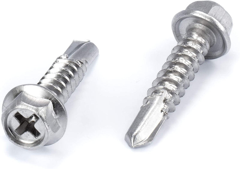 #12 Size, 1" Length (25mm) - Self Tapping Screw -- Self Drilling Screw - 410 Stainless Steel Screws = Exceptional Wear and Very Corrosion Resistant) - Hex and Phillips Head - 100pcs