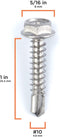 #10 Size, 1" Length (25mm) - Self Tapping Screw -- Self Drilling Screw - 410 Stainless Steel Screws = Exceptional Wear and Very Corrosion Resistant) - Hex and Phillips Head - 100pcs