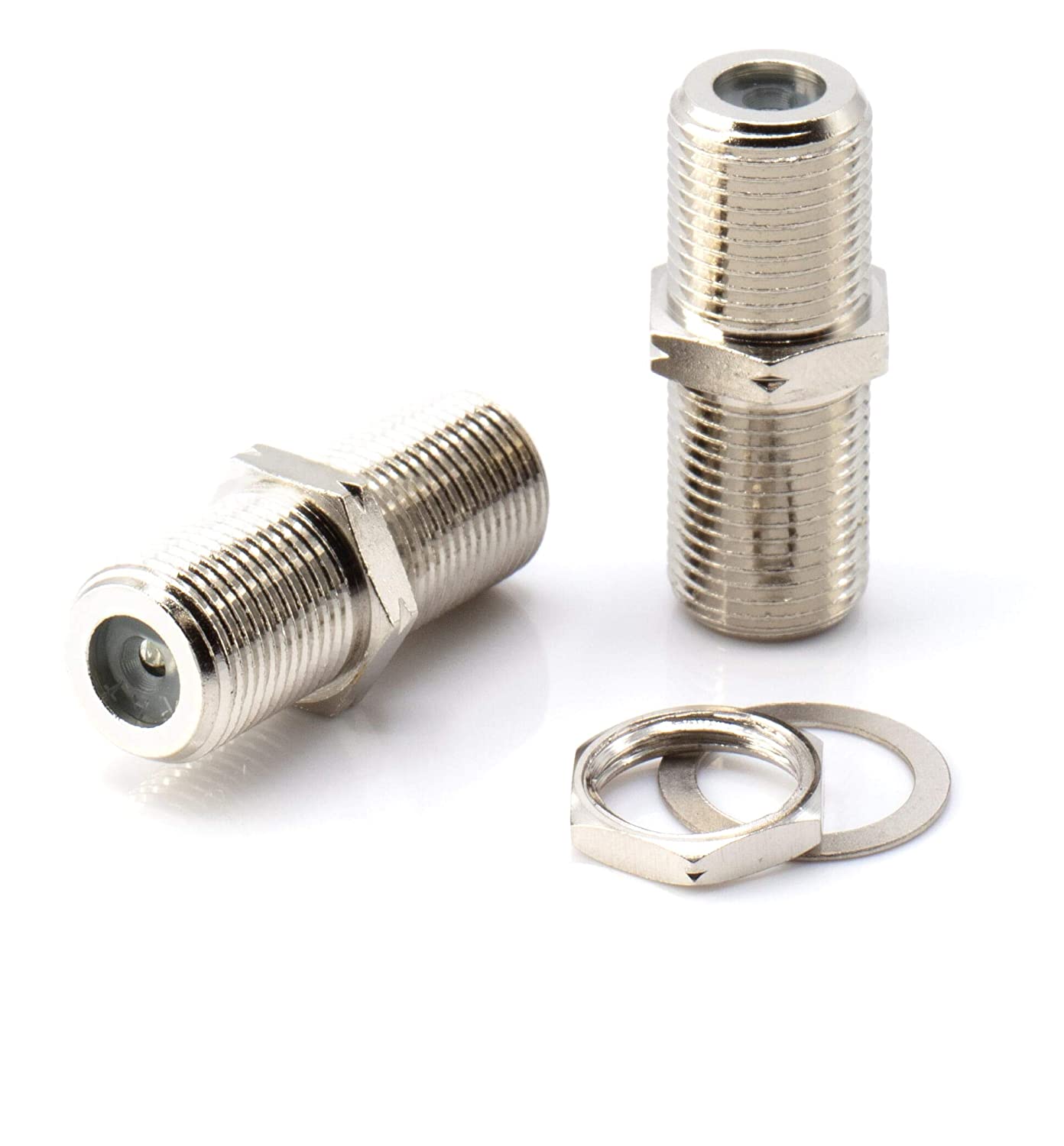 Cable Extension Coupler, with Washer and Nut - 4 Pack - Works with Wall plates - Connects Two Coaxial Video Cables, for Coax F81 (female to female) High Quality 3GHz Satellite, CATV