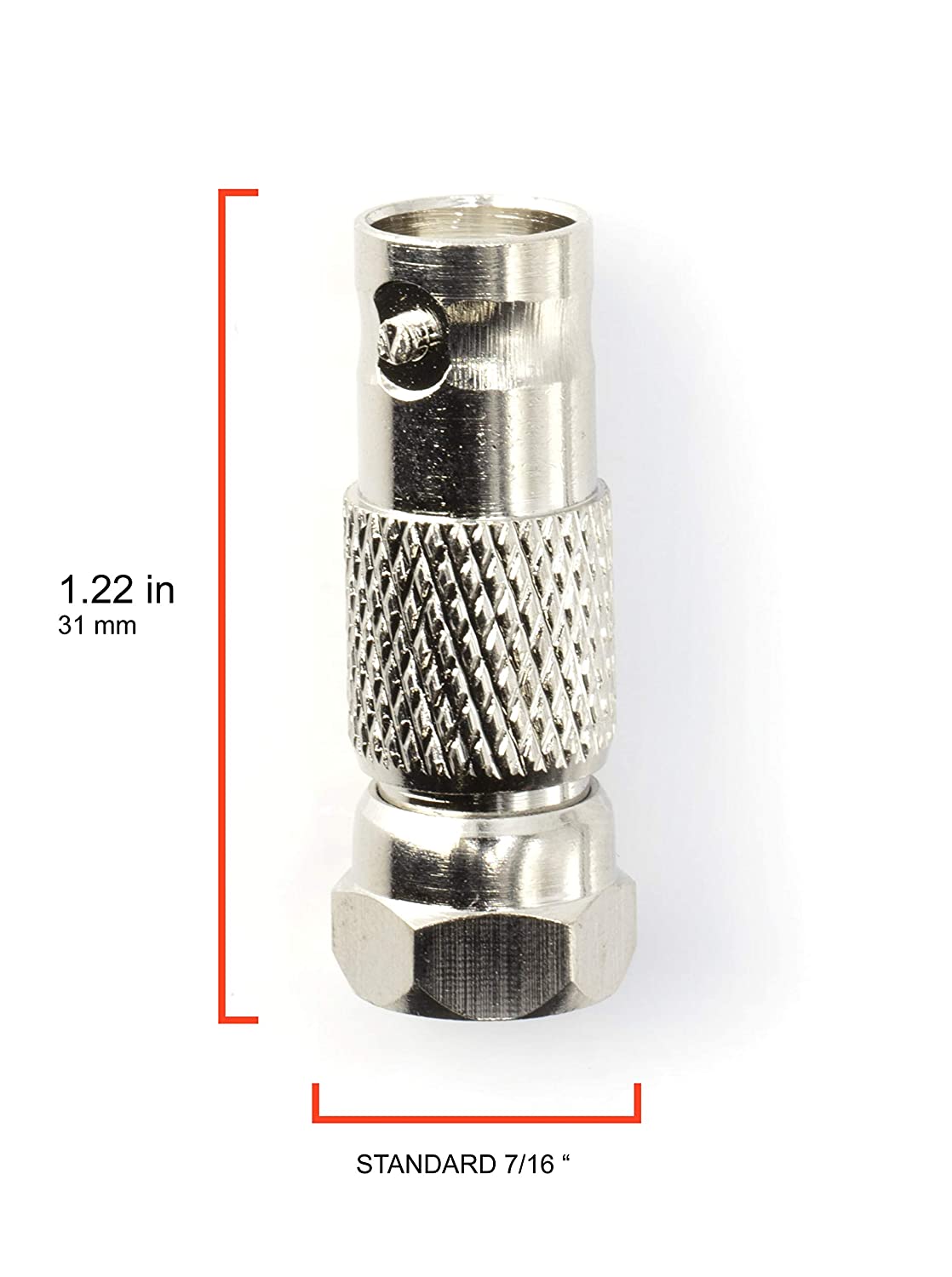 RF (F81) and BNC Coaxial Adapter - BNC Female to Male F81 (F-Pin) Connector, Adapter, Coupler, and Converter - For RG11, RG6, RG59, RG58, SDI, HD SDI, CCTV - 50 Pack