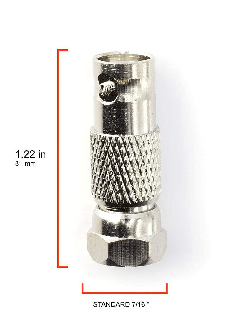 RF (F81) and BNC Coaxial Adapter - BNC Female to Male F81 (F-Pin) Connector, Adapter, Coupler, and Converter - For RG11, RG6, RG59, RG58, SDI, HD SDI, CCTV - 100 Pack