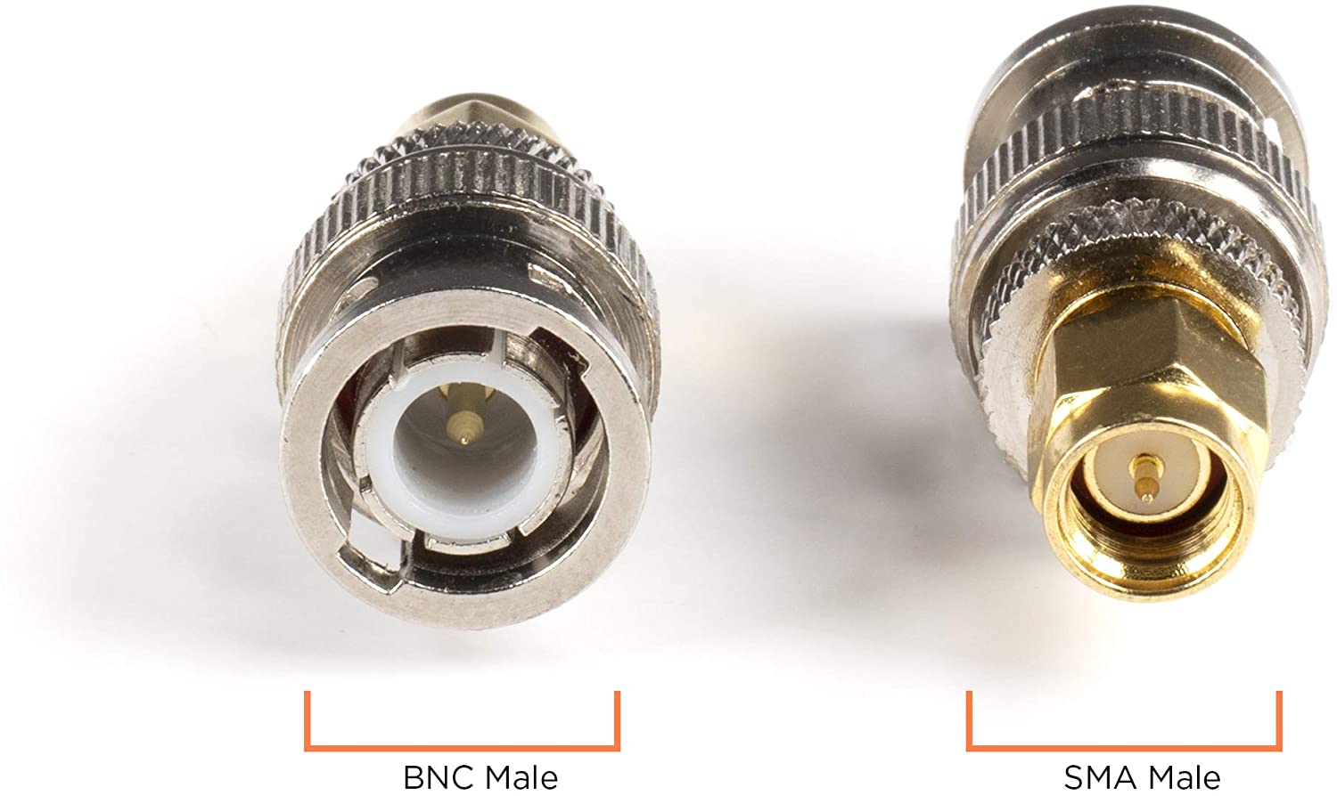 Gold SMA Male to BNC Male Adapter - 1 Pack Coupler - Male to Female Coaxial (RF) Connector, Compatible with RF, SDI, HD-SDI, CCTGV, Camera
