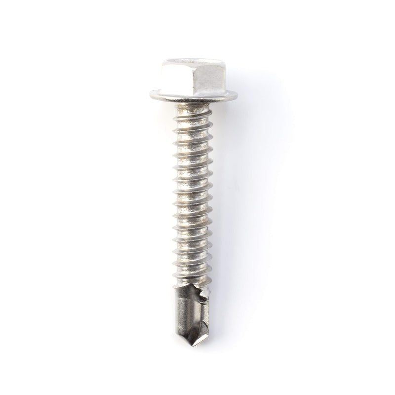 #14 Size, 1 1/2" Length (38mm) - Self Tapping Screw - Self Drilling Screw - 410 Stainless Steel Screws = Exceptional Wear and Very Corrosion Resistant) - Hex Washer Head - 100pcs