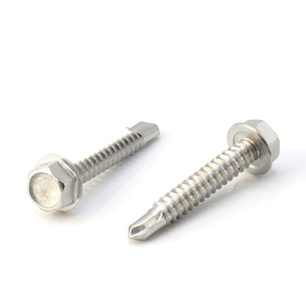 #14 Size, 1 1/2" Length (38mm) - Self Tapping Screw - Self Drilling Screw - 410 Stainless Steel Screws = Exceptional Wear and Very Corrosion Resistant) - Hex Washer Head - 100pcs