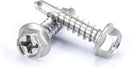 #8 Size, 3/4" Length (19mm) - Self Tapping Screw -- Self Drilling Screw - 410 Stainless Steel Screws = Exceptional Wear and Very Corrosion Resistant) - Hex and Phillips Head - 100pcs