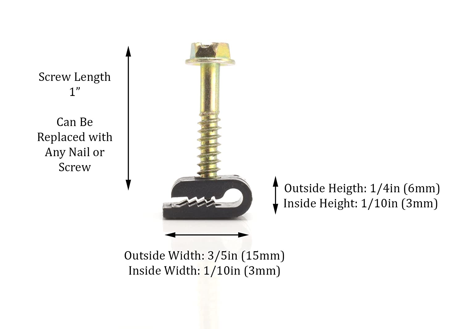 THE CIMPLE CO - Mini Wire Cable Clips, Electrical Wire Cable Clip, 1/10 in (3 mm) Screw Clip and Fastener, Black (100 pieces per bag)