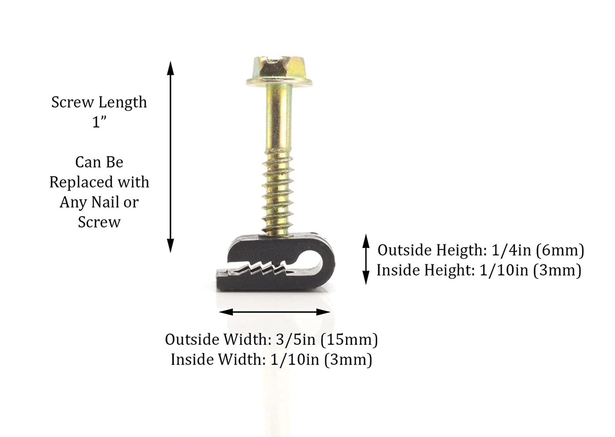 THE CIMPLE CO - Mini Wire Cable Clips, Electrical Wire Cable Clip, 1/10 in (3 mm) Screw Clip and Fastener, Black (10 pieces per bag)