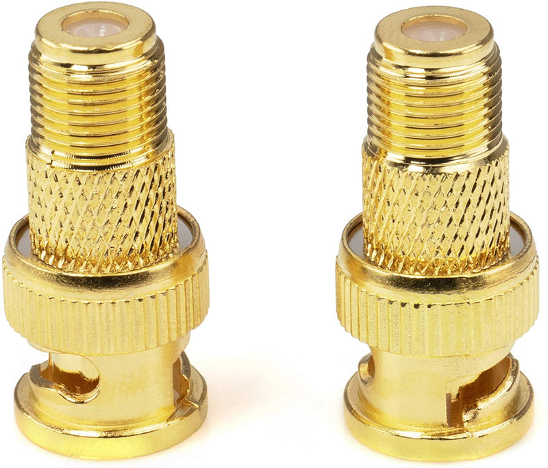 Gold RF (F81) and BNC Coaxial Adapter - 50 Pack - BNC Male to Female F81 (F-Pin) Connector, Adapter, Coupler, and Converter - For RG11, RG6, RG59, RG58, SDI, HD SDI, CCTV