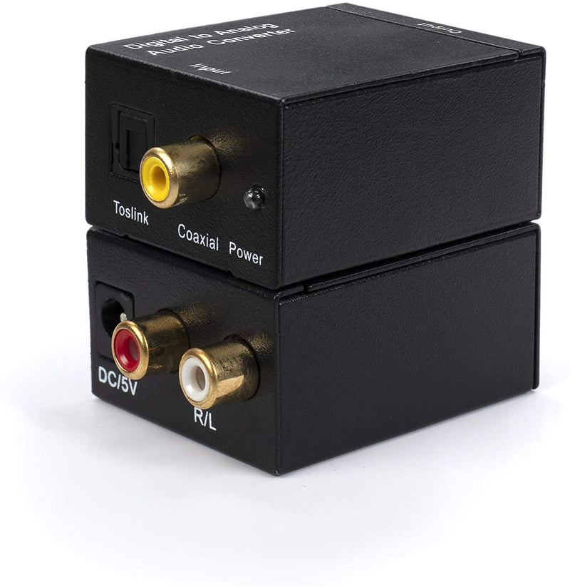 Digital Optical Audio Converter Kit - Digital Optical Coax to Analog RCA Audio Adapter with RCA and Toslink (Fiber) Cable