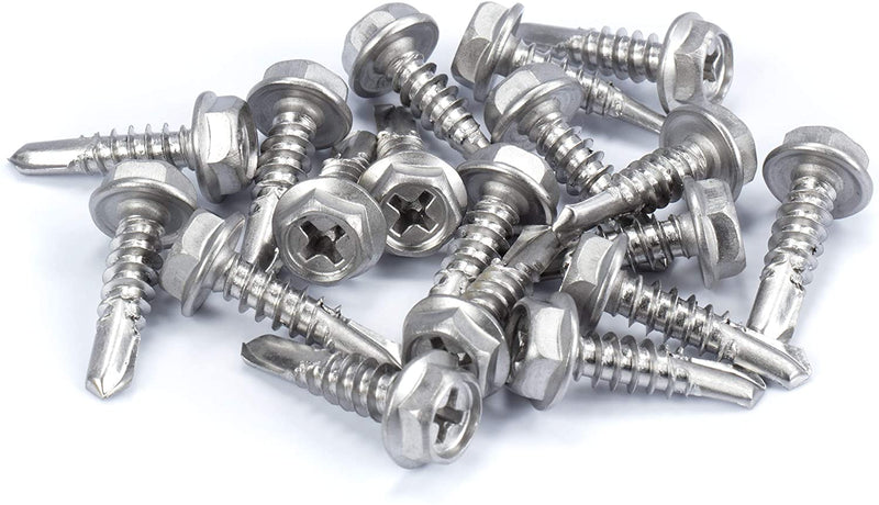 #10 Size, 3/4" Length (19mm) - Self Tapping Screw - Self Drilling Screw - 410 Stainless Steel Screws = Exceptional Wear and Very Corrosion Resistant) - Hex and Phillips Head - 100pcs
