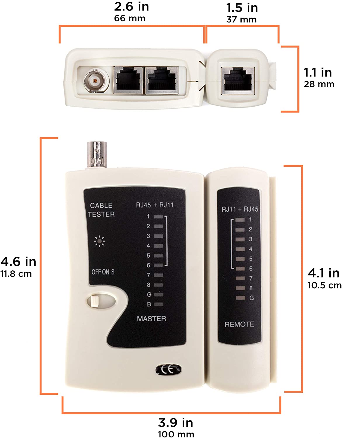 Universal Network Cable Tester Tool, BNC, RJ45, RJ11 (3-in-1) Multi-Tester White