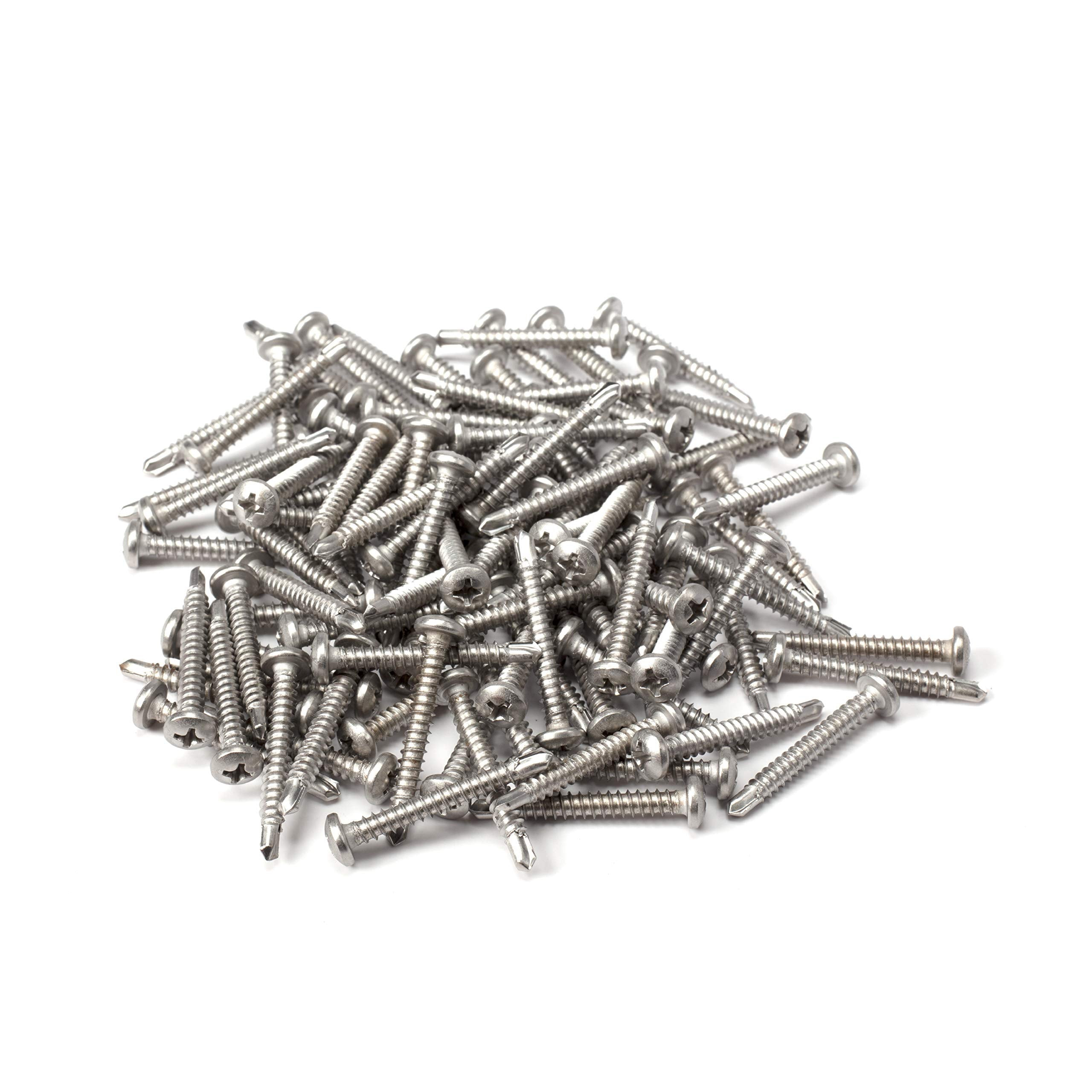 #8 Size, 1 1/4" Length (32mm) - Self Tapping Screw - Self Drilling Screw - 410 Stainless Steel Screws = Exceptional Wear and Very Corrosion Resistant) - Phillips Pan Head - 100pcs