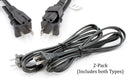 Two Pack of Power Cords - Includes Polarized and Figure 8 - 2 Prong 6ft