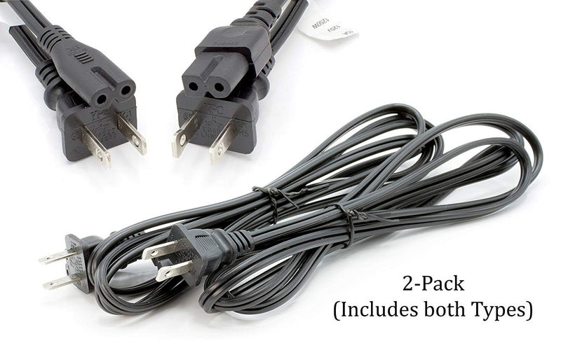 Two Pack of Power Cords - Includes Polarized and Figure 8 - 2 Prong 6ft