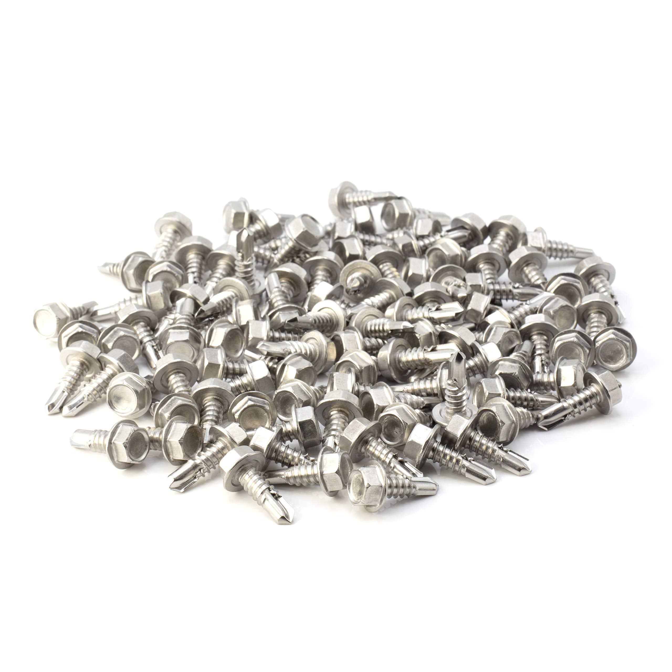 #14 Size, 3/4" Length (19mm) - Self Tapping Screw - Self Drilling Screw - 410 Stainless Steel Screws = Exceptional Wear and Very Corrosion Resistant) - Hex Washer Head - 100pcs